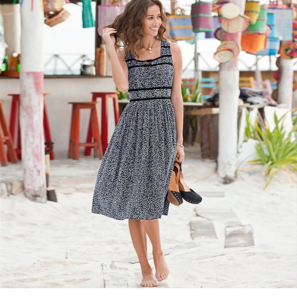 Sundance Black White Floral Sleeveless Midi Cotton Dress size 12